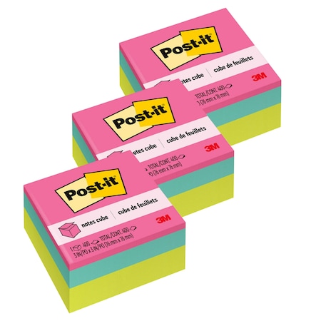 Post-It Notes Cube, Bright Colors, 3 in. x 3 in., 400 Sheets/Cube, 3PK 7100192481